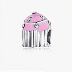 Charm-Bracelet Pink Cupcake Pendent with cz chips on top